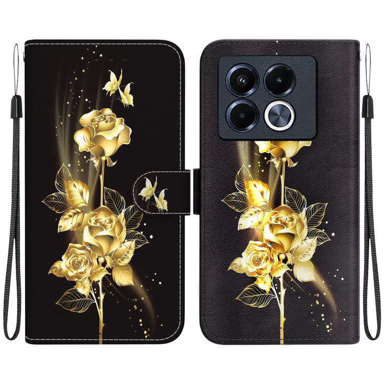 Funda de Cuero para Infinix Note 40 5G con Dibujo de Mariposa Dorada y Rosa, Textura de Cristal