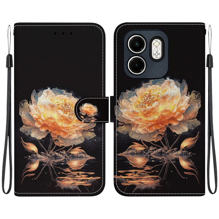 Funda de Cuero para Infinix Hot 50I y Smart 9 con Dibujo de Colores y Textura de Cristal (Peonía Dorada)