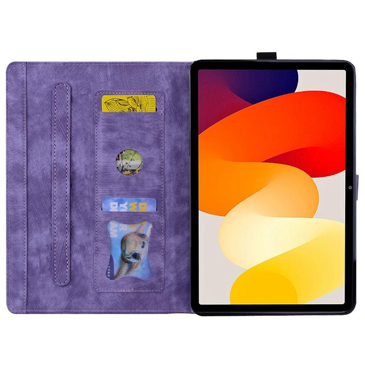 Funda de cuero con relieve de gato Sakura para Xiaomi Redmi K Pad (morado)