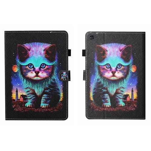 Funda para Tablet Samsung Galaxy Tab A9 Cuero Inteligente con Costuras y Dibujos Función Suspensión (Gato Nocturno)