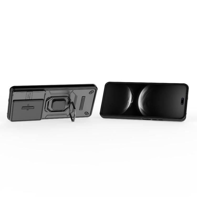 Funda deslizante de TPU + PC a prueba de golpes con soporte para Huawei Nova 14 Pro 5G (negro)