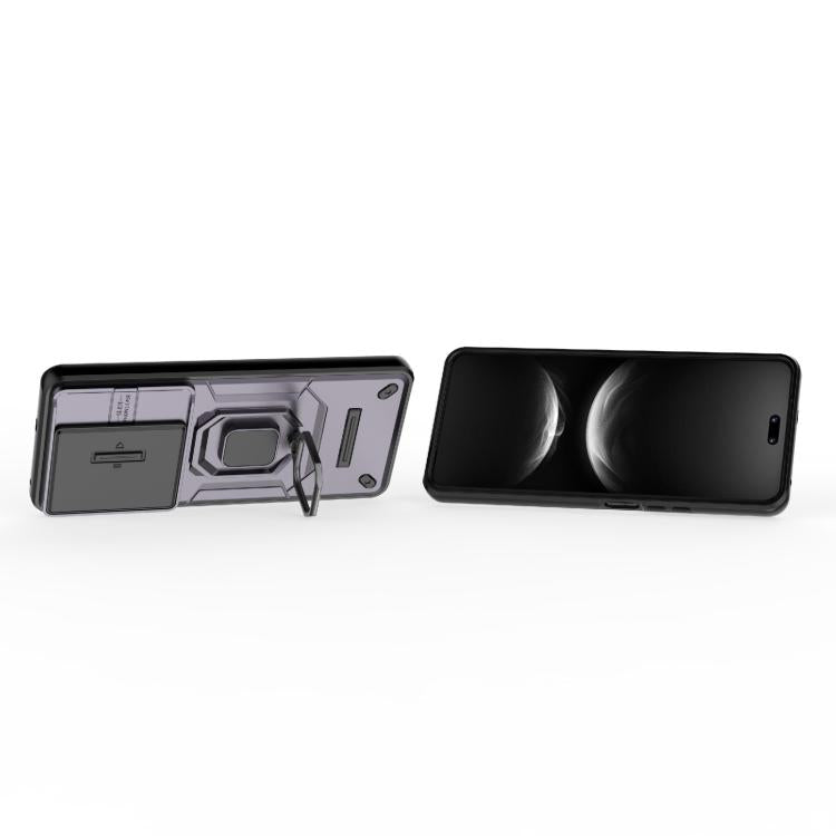 Funda deslizante de TPU + PC a prueba de golpes con soporte para Huawei Nova 14 Pro 5G (morada)