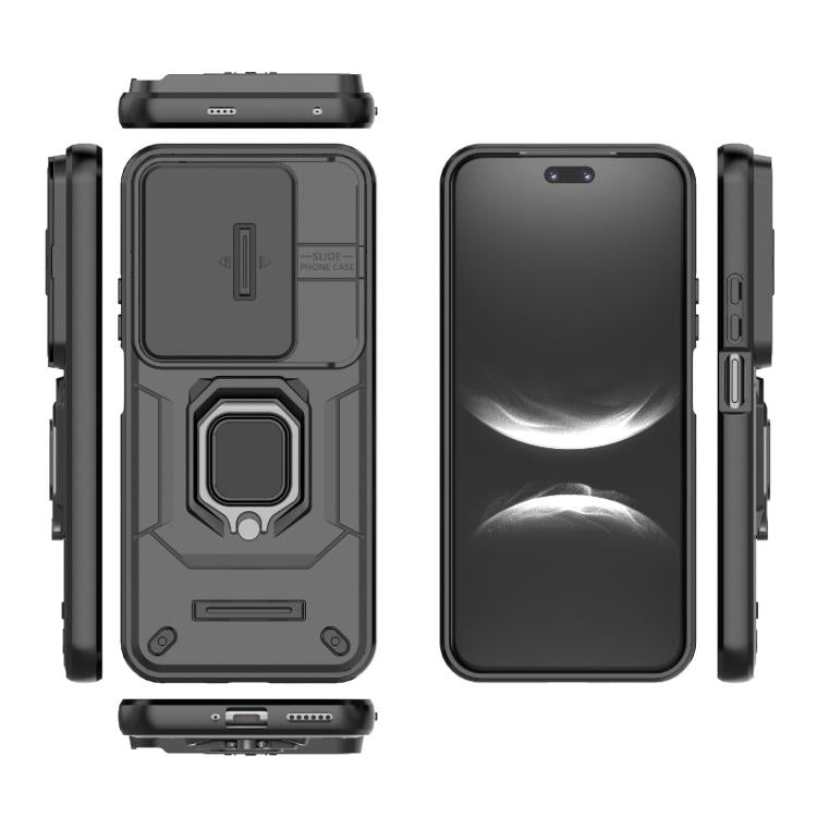 Funda deslizante de TPU + PC a prueba de golpes con soporte para Huawei nova 14 Ultra 5G (negro)