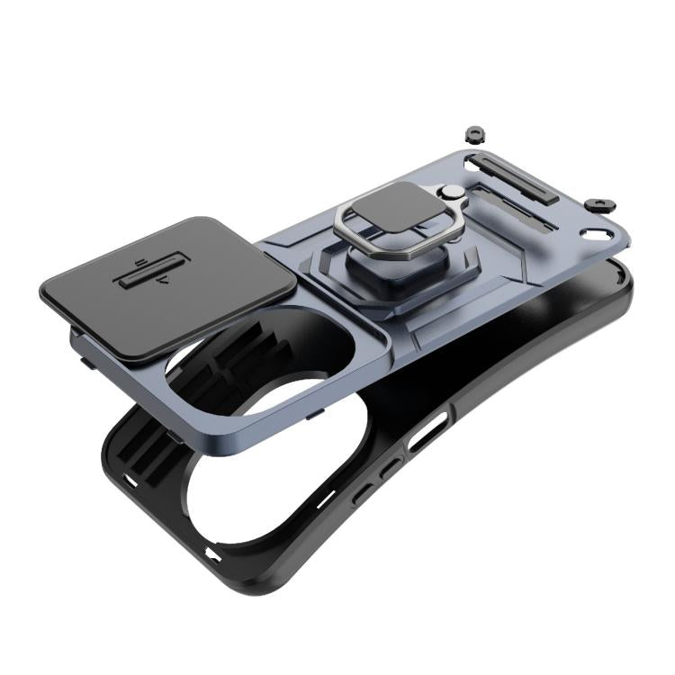 Funda deslizante de TPU + PC a prueba de golpes con soporte para Huawei nova 14 Ultra 5G (negro)