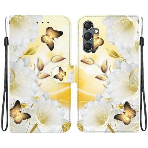 Funda de Cuero para Samsung Galaxy A24 4G con Dibujo Coloreado Textura de Cristal (Epiphyllum de Mariposa Dorada)