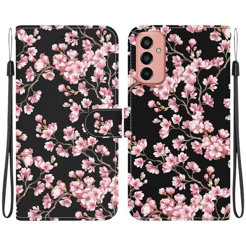 Funda de Cuero Samsung Galaxy M13 4G con Dibujo Coloreado y Textura de Cristal (Flor de Ciruelo)