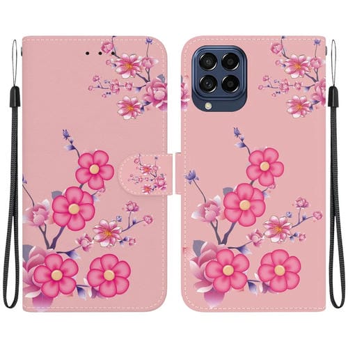 Funda para Teléfono Samsung Galaxy M33 5G Cuero Dibujo Coloreado Textura de Cristal (Flores de Cerezo)
