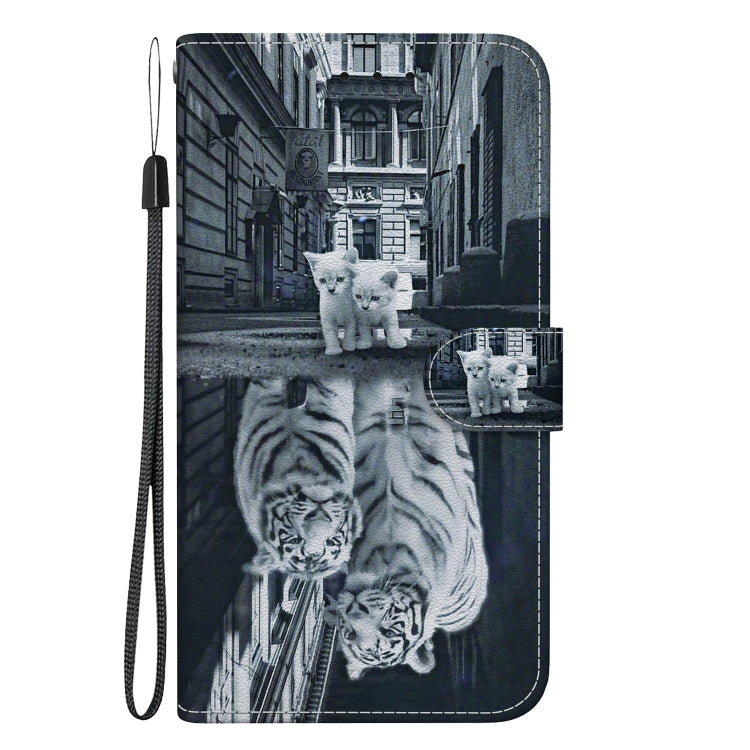 Estuche de Cuero Samsung Galaxy A03S EE.UU con Dibujo Coloreado y Textura de Cristal (Reflejo de Tigre Gato)