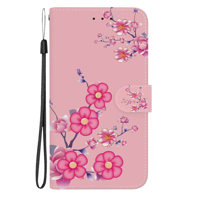 Estuche de Cuero Samsung Galaxy A03S Versión EE.UU con Dibujo Coloreado y Textura de Cristal (Flores de Cerezo)