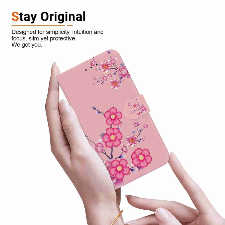 Estuche de Cuero Samsung Galaxy A03S Versión EE.UU con Dibujo Coloreado y Textura de Cristal (Flores de Cerezo)