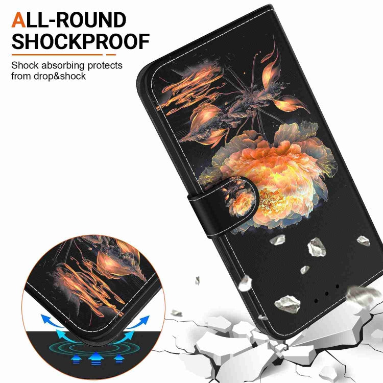 Caja de teléfono Samsung Galaxy A03S Versión UE Cuero Dibujo Coloreado Textura de Cristal (Peonía Dorada)