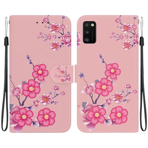 Funda para teléfono Samsung Galaxy A41 Cuero con Dibujo Coloreado y Textura de Cristal (Flores de Cerezo)