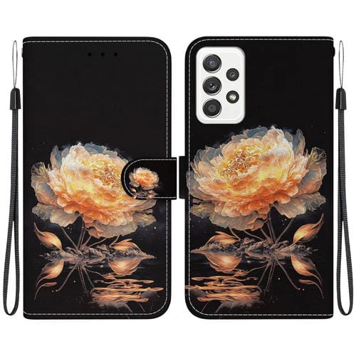 Estuche de Cuero Samsung Galaxy A72 5G 4G con Dibujo Textura de Cristal (Peonía Dorada)