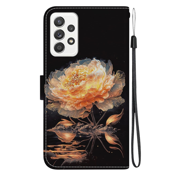 Estuche de Cuero Samsung Galaxy A72 5G 4G con Dibujo Textura de Cristal (Peonía Dorada)
