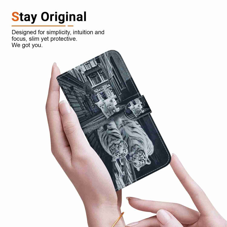 Caja de Teléfono Samsung Galaxy A02S EE.UU Cuero Dibujo Coloreado Textura Cristal (Reflejo Tigre Gato)