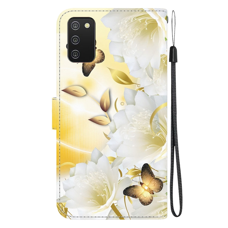 Caja de teléfono Samsung Galaxy A02S EE.UU cuero dibujo Epiphyllum mariposa dorada