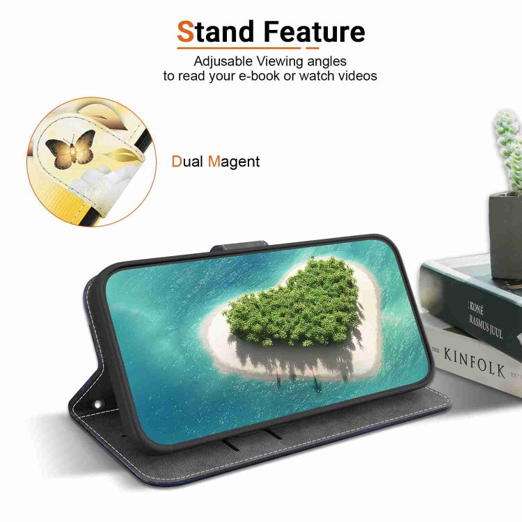 Caja de teléfono Samsung Galaxy A02S EE.UU cuero dibujo Epiphyllum mariposa dorada