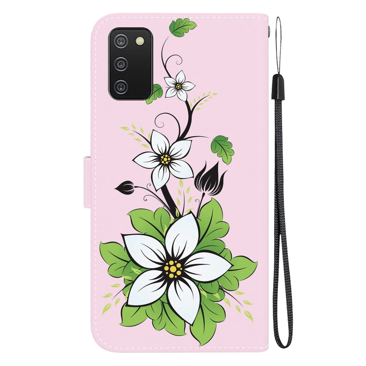 Caja de Teléfono Samsung Galaxy A02S Versión UE Cuero Dibujo Coloreado Textura de Cristal (Lirio)