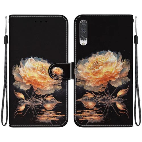 Funda para Teléfono Samsung Galaxy A70 A70S Cuero Dibujo Textura Cristal (Peonía Dorada)