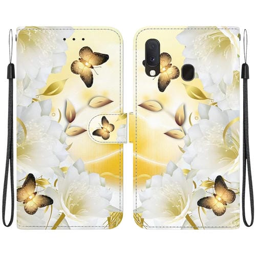 Funda para Teléfono Samsung Galaxy A10E A20E Cuero Dibujo Epiphyllum Mariposa Dorada