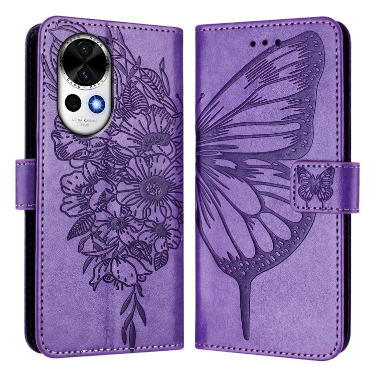 Funda de Cuero Huawei Nova 13/Nova 12 Diseño Mariposa en Relieve (Morado)