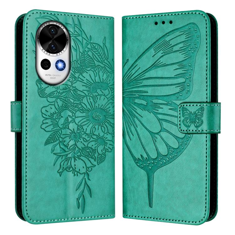 Funda de Cuero para Huawei Nova 13 y Nova 12 con Diseño de Mariposa en Relieve (Verde)