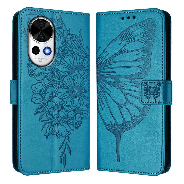 Funda de Cuero Huawei Nova 13/Nova 12 con Diseño de Mariposa en Relieve (Azul)