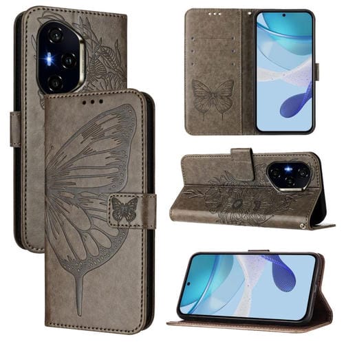 Funda de Cuero para Honor 400 con Mariposa en Relieve (Gris)