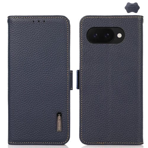 Funda para Teléfono Khazneh con Rfid Cuero Genuino Imán Lateral para Google Pixel 9A (Azul)