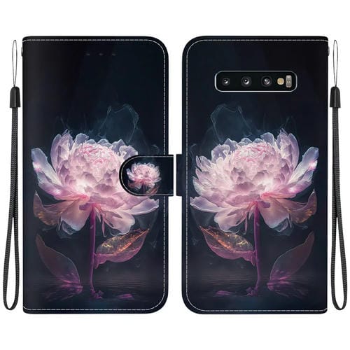 Funda de Cuero Samsung Galaxy S10 Dibujo Coloreado Textura de Cristal (Peonía Púrpura)