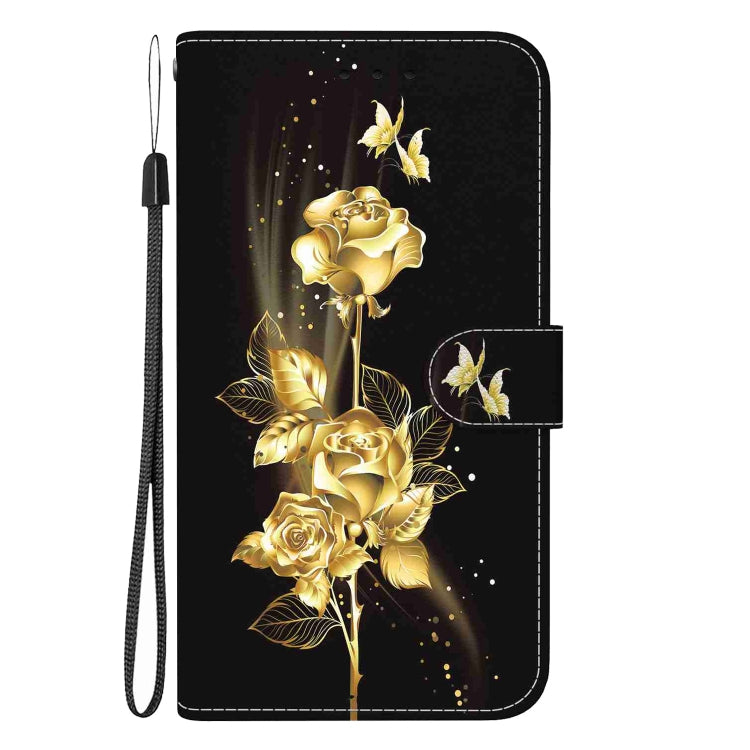 Estuche de Cuero Samsung Galaxy S21 Ultra 5G con Dibujo Coloreado y Textura de Cristal (Mariposa Dorada Rosa)
