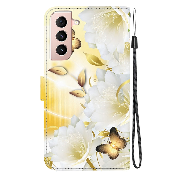 Estuche de Cuero para Samsung Galaxy S22 + 5G con Dibujo Coloreado y Textura de Cristal (Epiphyllum de Mariposa Dorada)