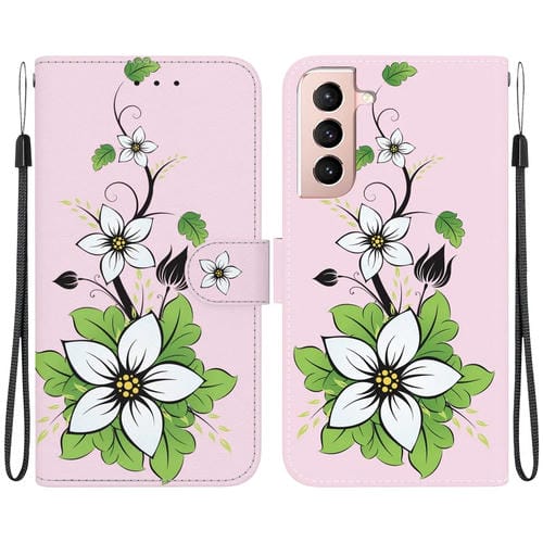 Funda para teléfono Samsung Galaxy S22 + 5G cuero dibujo coloreado textura de cristal (Lirio)