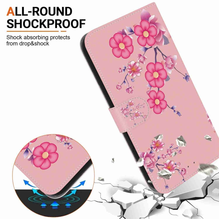 Estuche de Cuero para Samsung Galaxy A15 con Dibujo Coloreado y Textura de Cristal (Flores de Cerezo)