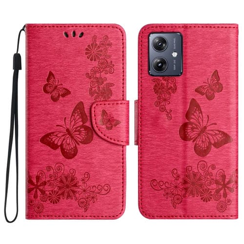 Funda de Cuero con Tapa para Motorola Moto G35 Diseño Mariposas (Rojo)