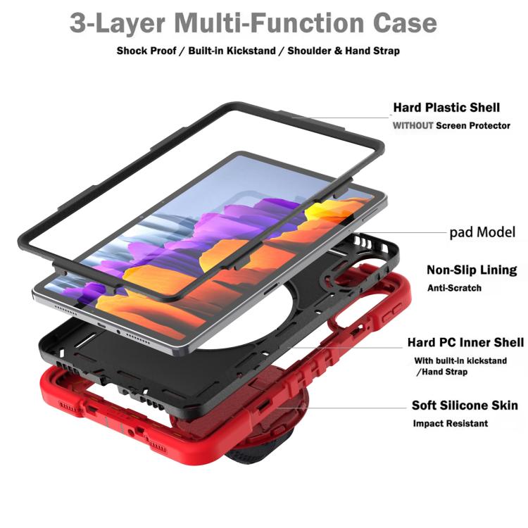 Funda de silicona para tableta Xiaomi Redmi Pad 2 con rotación de 360 grados (rojo y negro)
