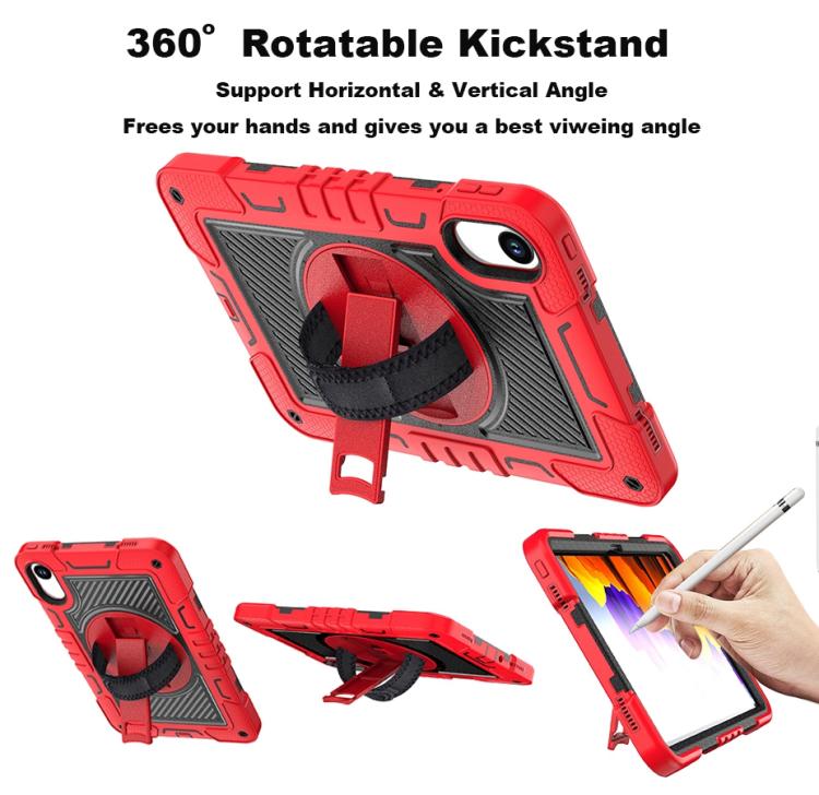 Funda de silicona para tableta Xiaomi Redmi Pad 2 con rotación de 360 grados (rojo y negro)