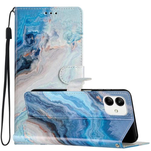 Funda de Cuero para Samsung Galaxy A05 con Dibujo Coloreado (Mármol Azul)