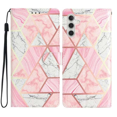 Funda de Cuero Samsung Galaxy A55 con Dibujo Coloreado Mármol Rosa