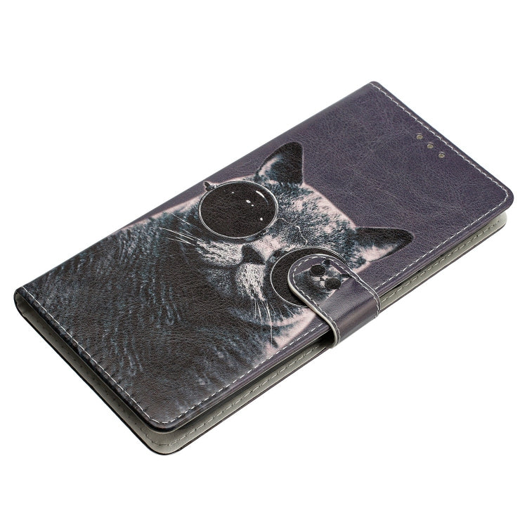 Funda de Cuero para Sony Xperia 5 V con Dibujo Coloreado Gato de Gafas de Sol