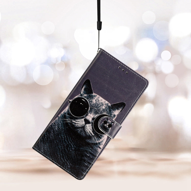 Funda de Cuero para Sony Xperia 5 V con Dibujo Coloreado Gato de Gafas de Sol