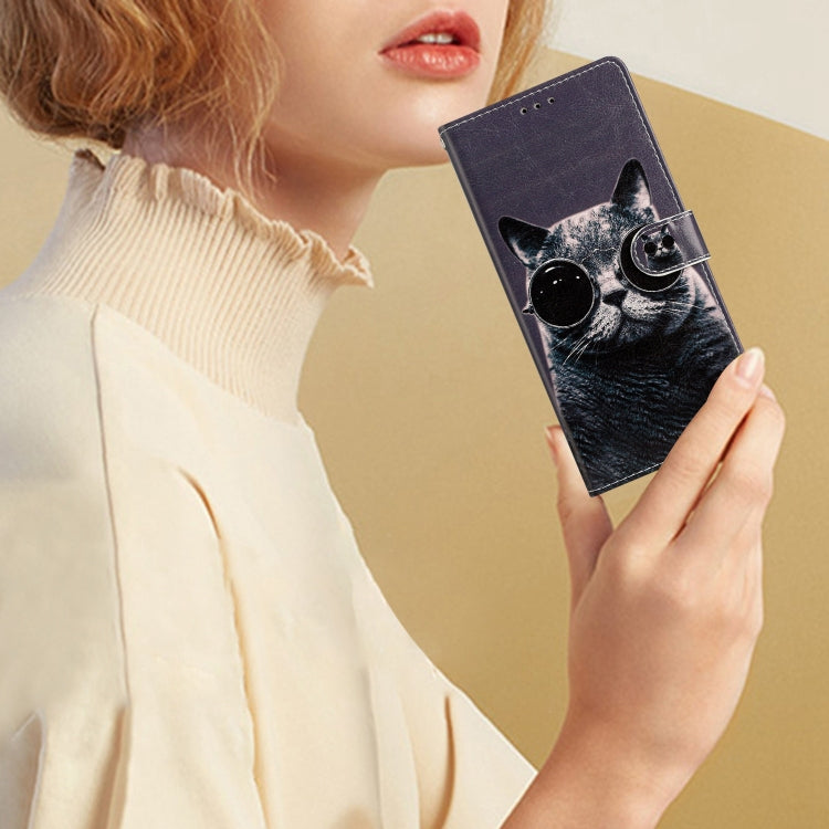 Funda de Cuero para Sony Xperia 5 V con Dibujo Coloreado Gato de Gafas de Sol
