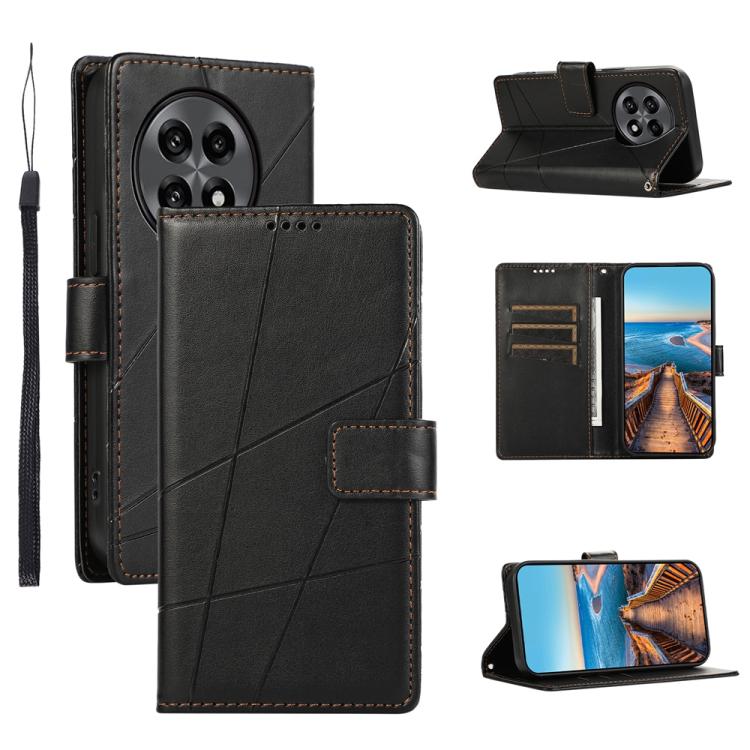 Funda para Teléfono OnePlus 13R Ace 5 Ace 5 Pro Cuero Genuino PU Líneas En Relieve (Negro)