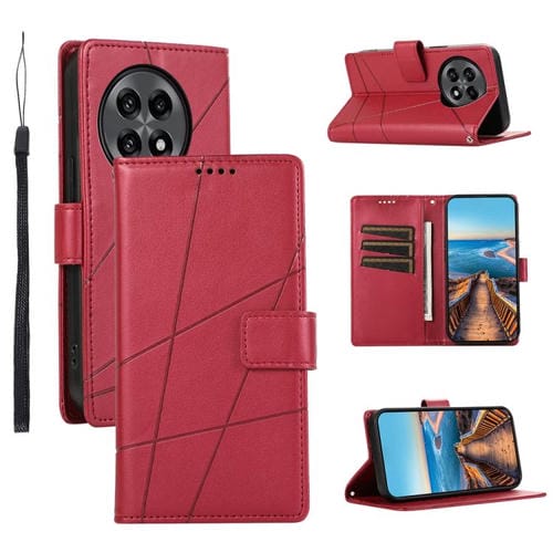 Funda para Teléfono OnePlus 13R Ace 5 Ace 5 Pro Cuero PU Líneas En Relieve (Rojo)