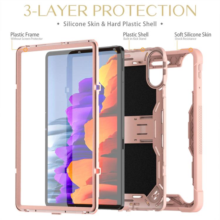 Funda híbrida de silicona a prueba de golpes para Xiaomi Redmi Pad 2 con soporte (oro rosa)