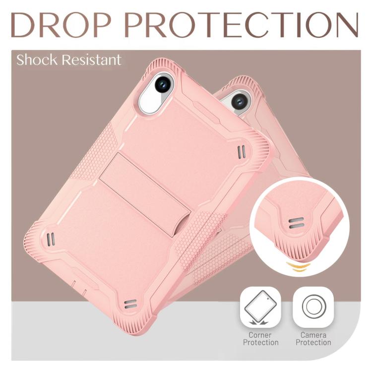 Funda híbrida de silicona a prueba de golpes para Xiaomi Redmi Pad 2 con soporte (oro rosa)
