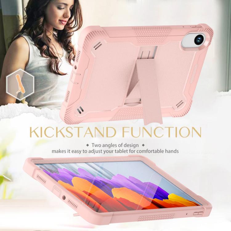 Funda híbrida de silicona a prueba de golpes para Xiaomi Redmi Pad 2 con soporte (oro rosa)