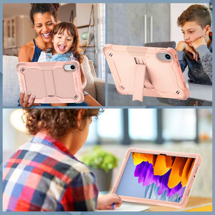 Funda híbrida de silicona a prueba de golpes para Xiaomi Redmi Pad 2 con soporte (oro rosa)