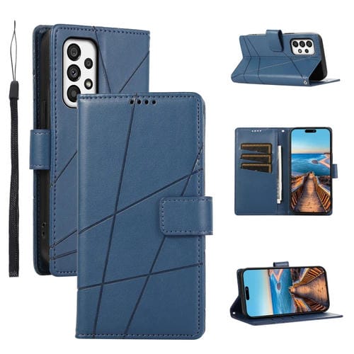 Funda para Teléfono Samsung Galaxy A73 5G PU Cuero Genuino Línea En Relieve (Azul)
