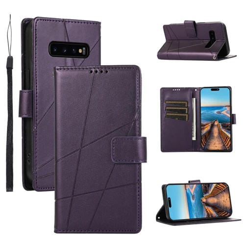 Funda para Teléfono Samsung Galaxy S10 + Línea en Relieve con Textura de Cuero Genuino Pu (Púrpura)